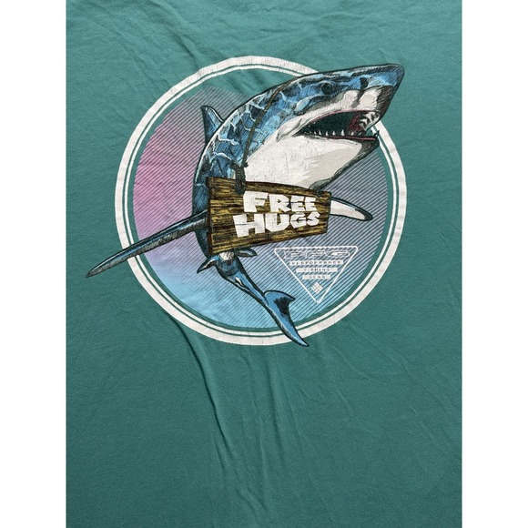 Columbia PFG Shirt‎ Mens XL Green Free Hugs Shark Graphic Fishing Tee - Picture 6 of 10
